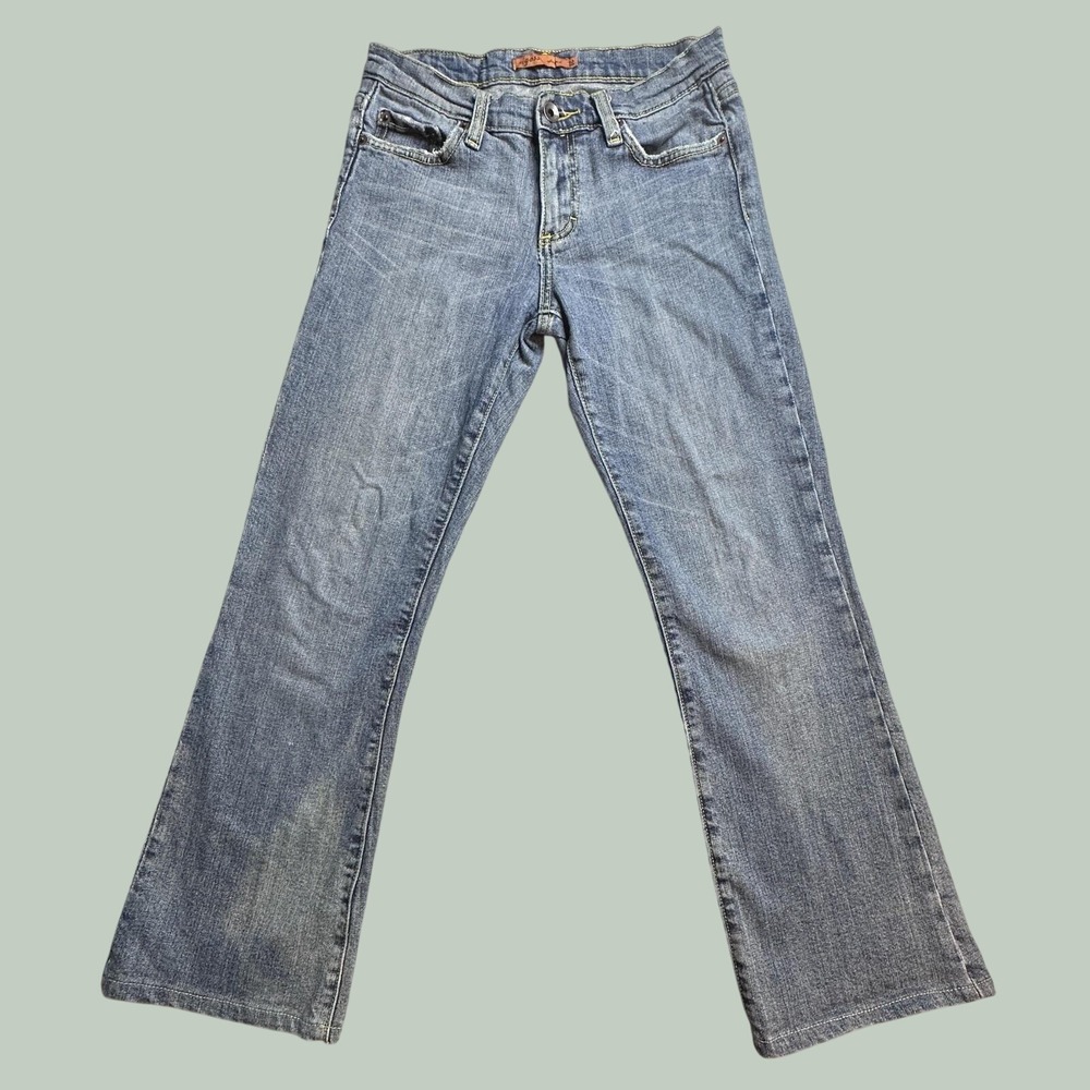 Vigoss Jeans Womens 28 Bootcut Blue Contrast Yellow Stitching Stretch Denim